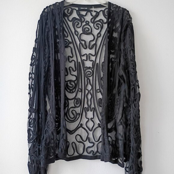 Dolce Cabo Sheer Embroidered Mesh Jacket Cardigan Goth Glam - Size M - Picture 1 of 6